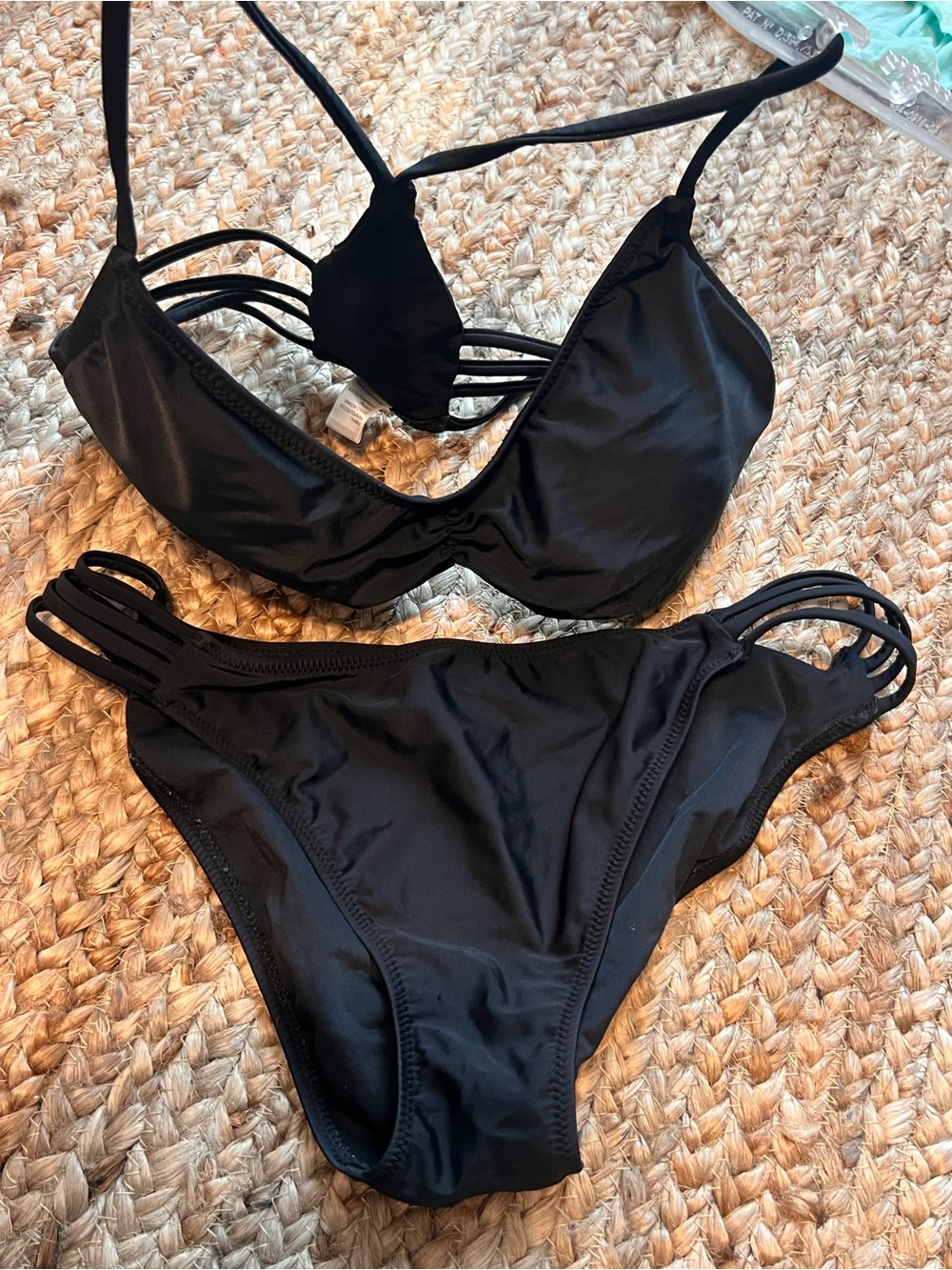 Swim Suit Black Strappy Women's Bikini Set